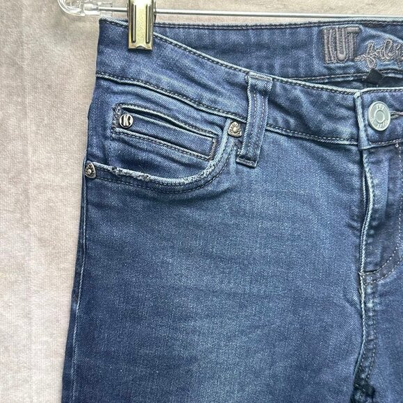 Kut from the Kloth Distressed Skinny Jeans | Size 4 | Dark Wash Stretch Denim - Picture 4 of 11
